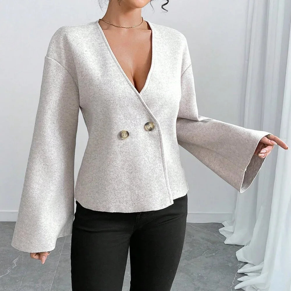Apricot Casual Women's V-Neck Bell Sleeve Cardigan - Picture 2 of 6